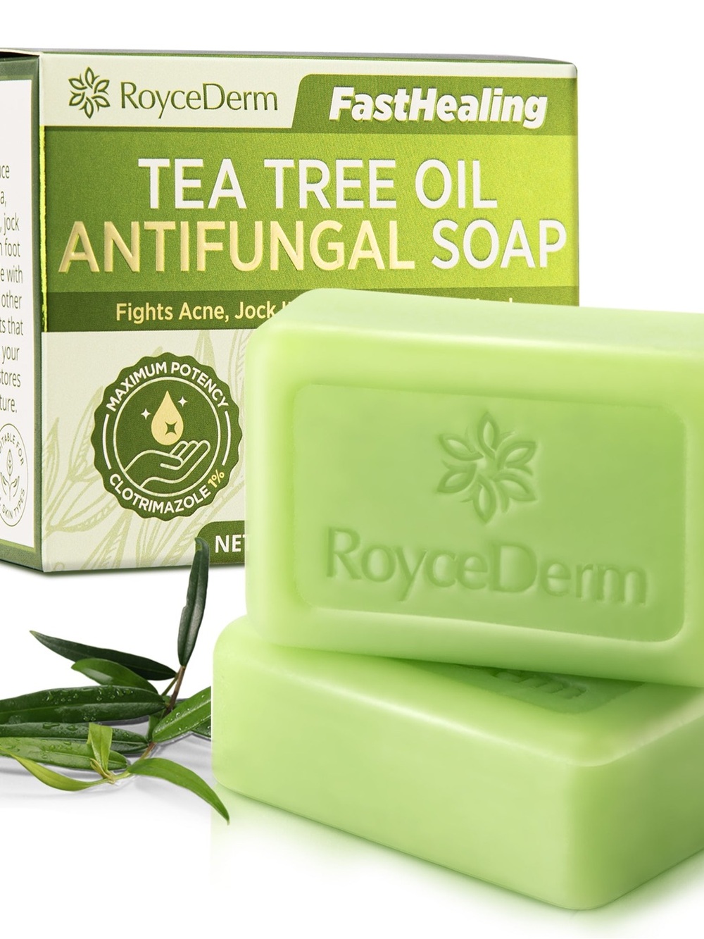 RoyceDerm Tea Tree Oil Antifungal & Antibacterial Soap ~ 2 Bars ~ New & Sealed